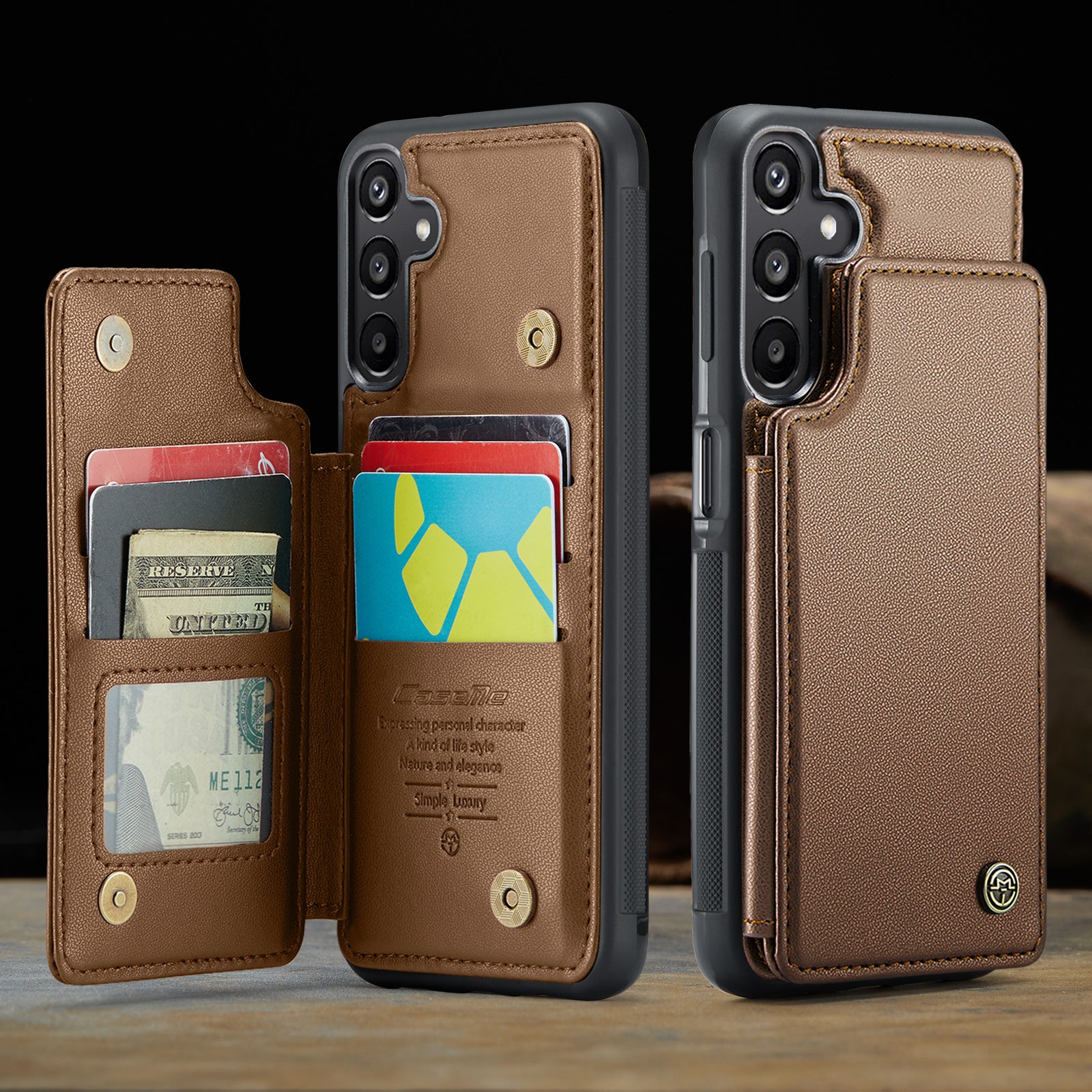 For Samsung Galaxy A16 5G / A16 4G Case CASEME C22 Series Leather+TPU Cover RFID Blocking 5 Card Slots - Brown For Samsung Galaxy A16 5G / A16 4G Case CASEME C22 Series Leather+TPU Cover RFID Blocking 5 Card Slots - Brown